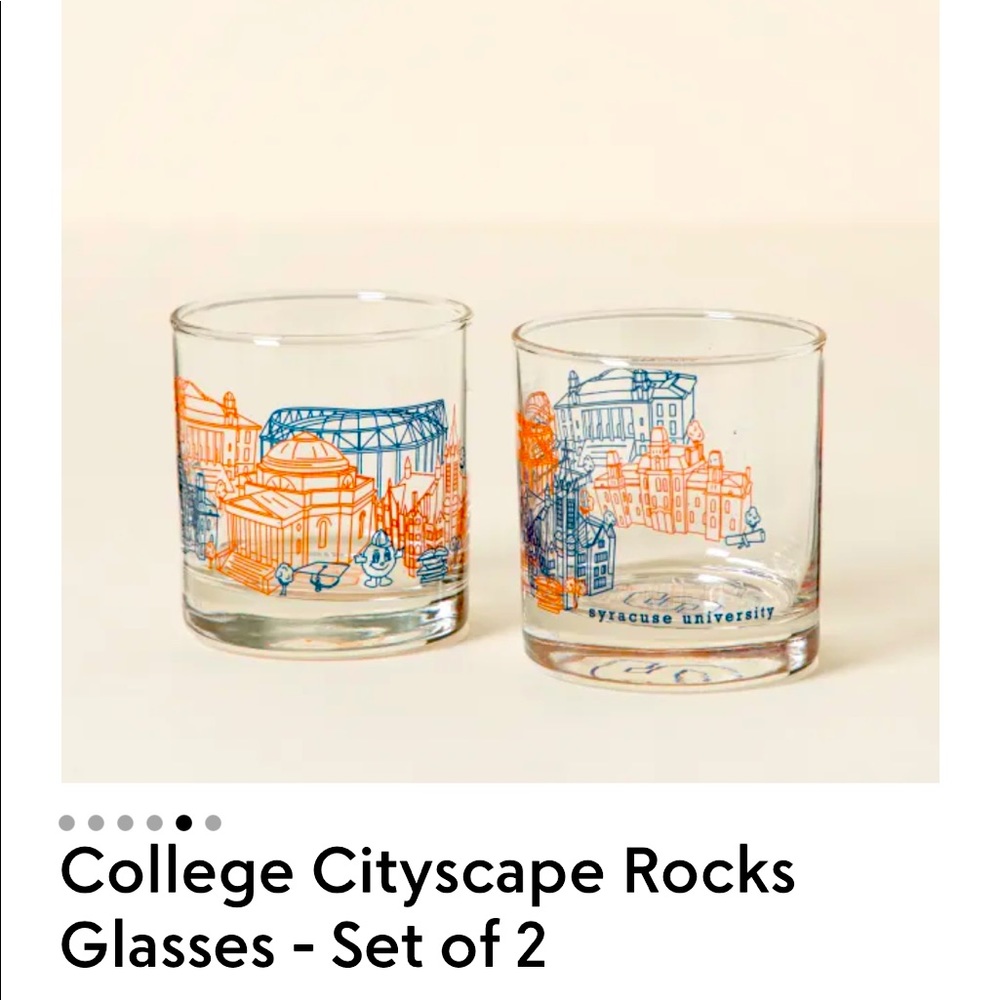 College Cityscape Rocks Glasses- SYRACUSE- set of 2- NIB
